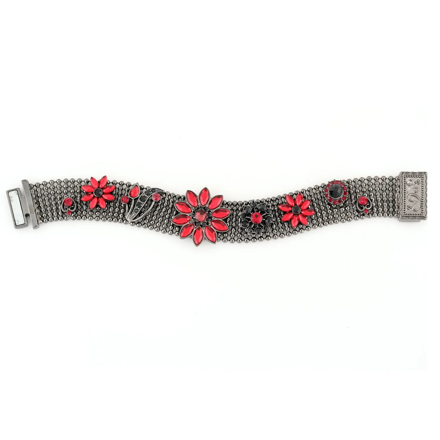 RED CRYSTAL FLOWER WRAP AROUND MAGNETIC BRACELETS #255RD2201 (1D9/1A5)