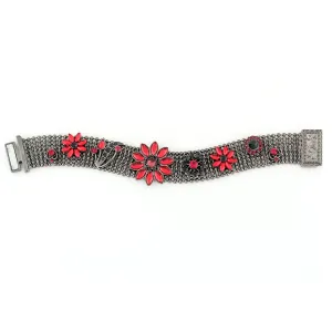 RED CRYSTAL FLOWER WRAP AROUND MAGNETIC BRACELETS #255RD2201 (1D9/1A5)