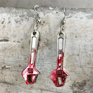 Red Enamel & Silver-Plated Spanner Drop Earrings