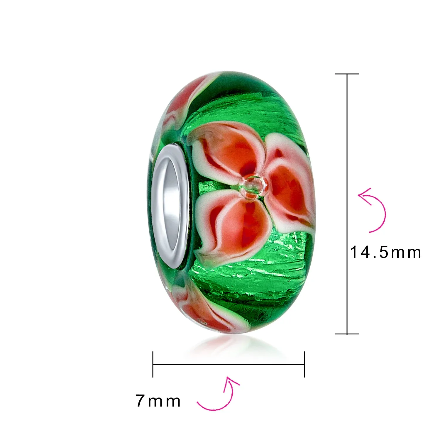 Red Green Murano Glass Christmas Charm Bead for European Bracelets