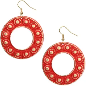 Red Round Spotted Metal Earrings