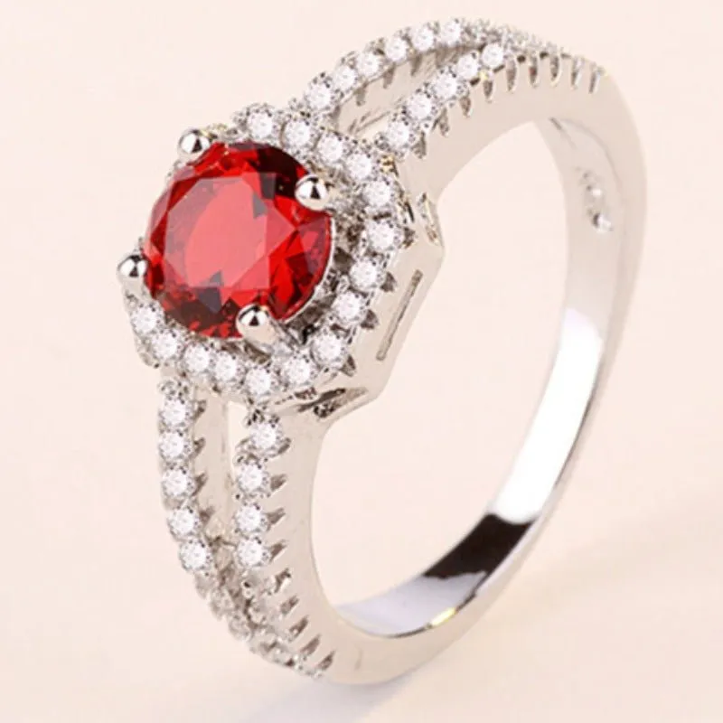 Red Ruby Engagement Ring 925 Silver For Women Wedding Jewelry Gift