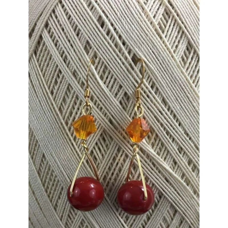 Red Shell Gold Filled Wired Dangle Earrings