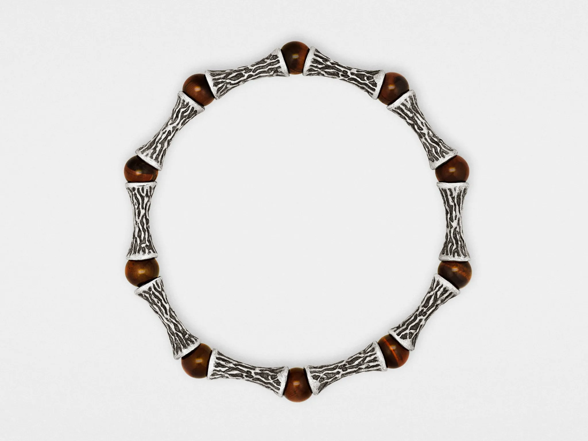 Red Tiger Eye Beads, Oxidized Sterling Silver Bracelet