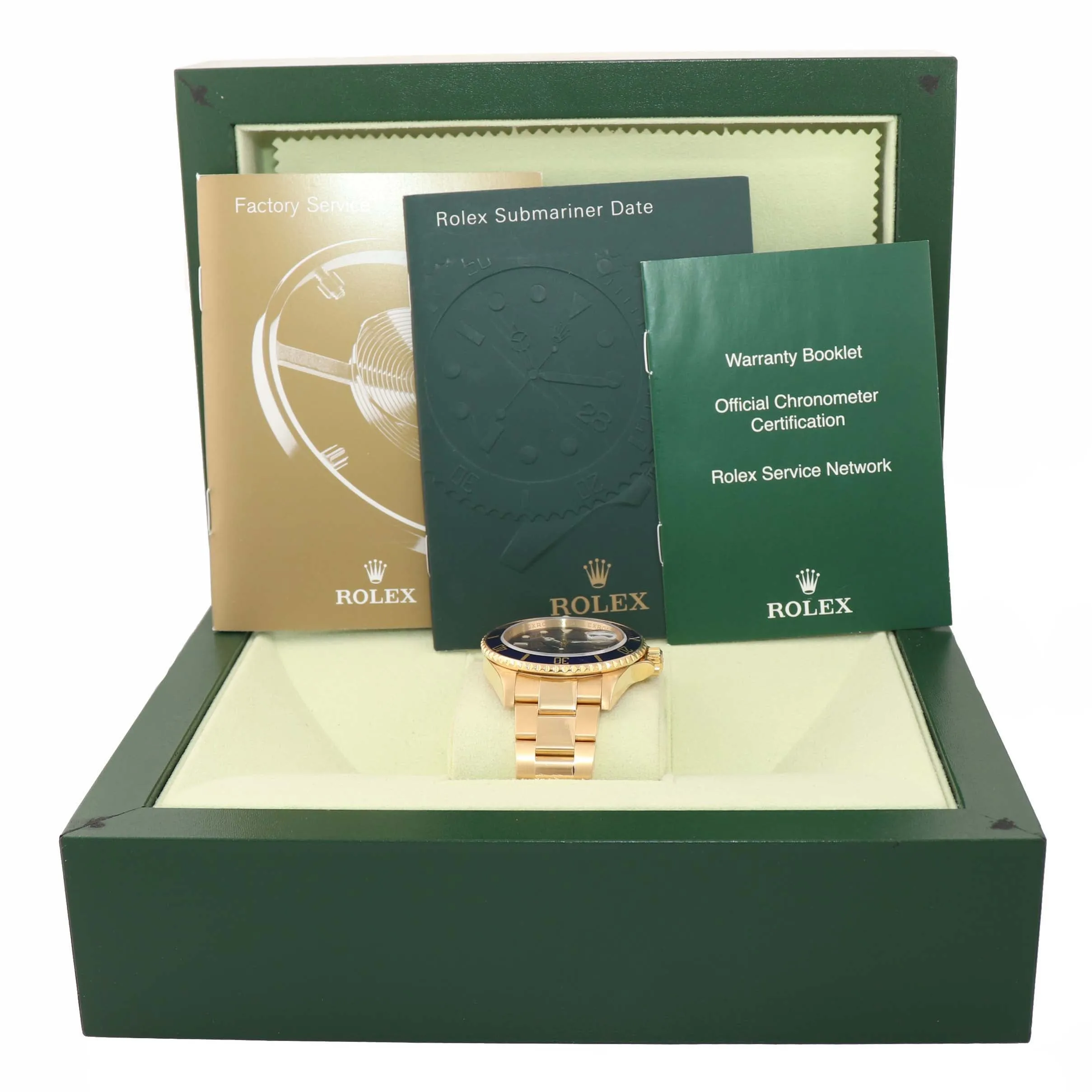 REHAUT MINT 2007 Rolex 16618 Submariner 18K Yellow Gold Blue Sunburst Dial Watch