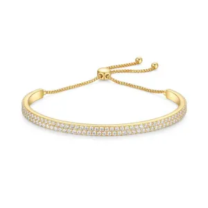Reign Sterling Silver Gold Plated Two Row CZ Adjustable Bracelet