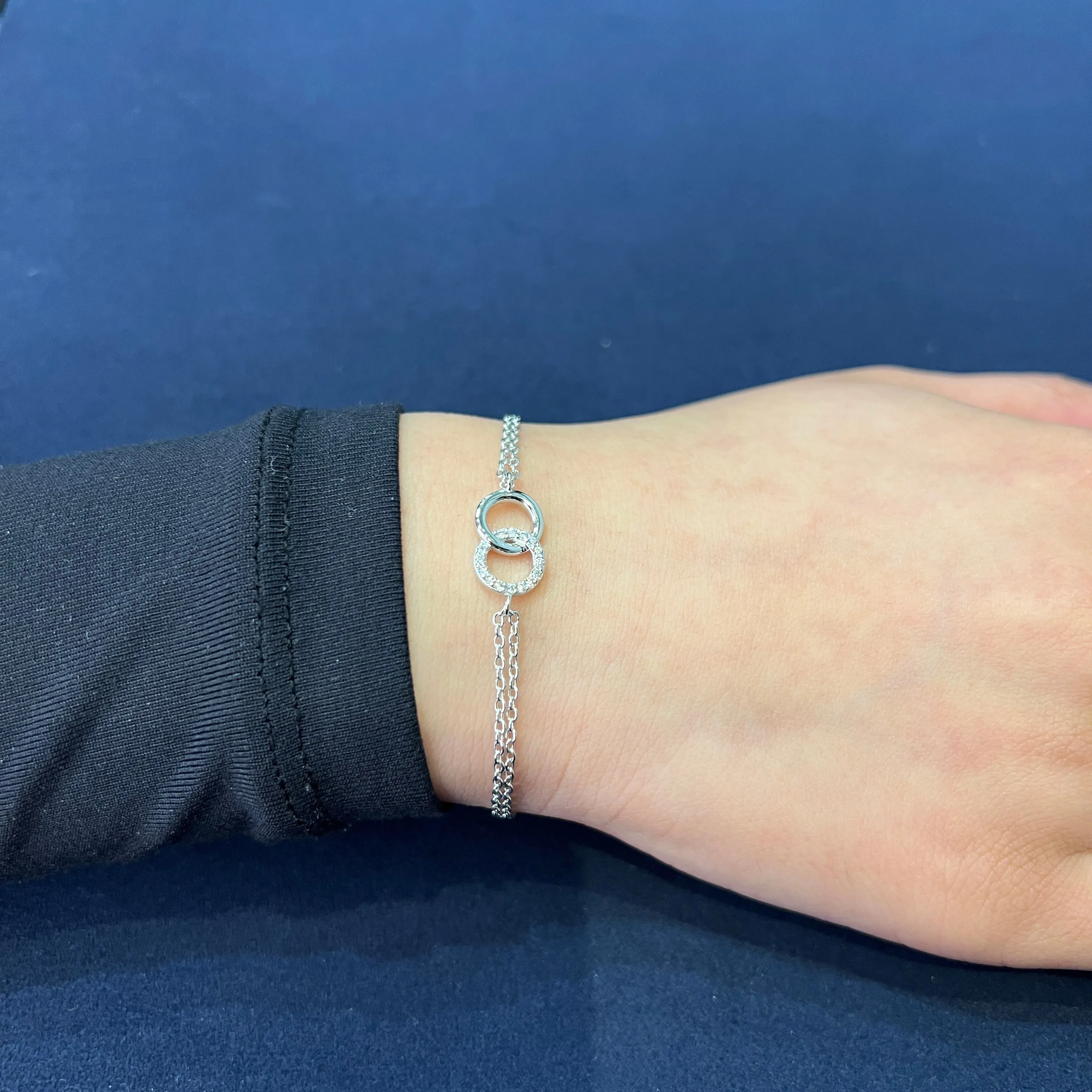 Reign Sterling Silver Rhodium Plated CZ Interlocking Circle Bracelet