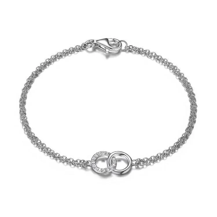 Reign Sterling Silver Rhodium Plated CZ Interlocking Circle Bracelet