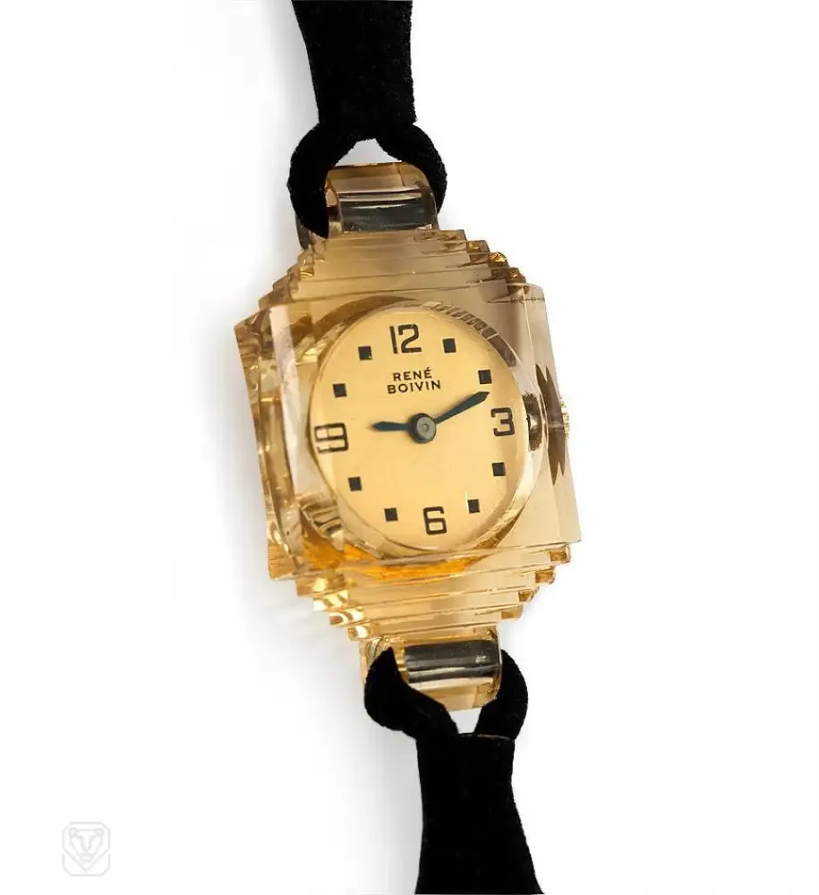 René Boivin Art Deco carved citrine watch