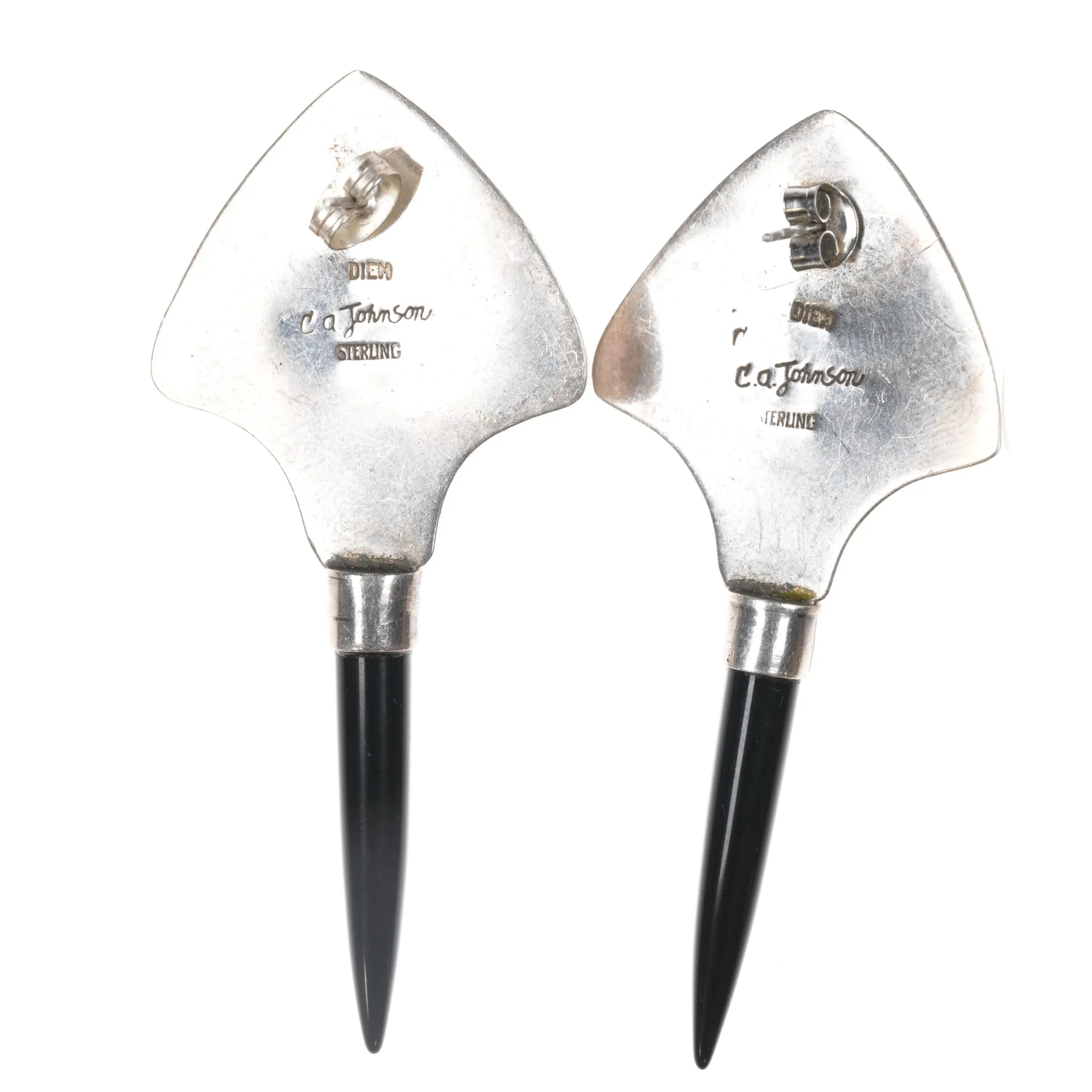 Retro C.A. Johnson Southwestern modernist sterling and onyx earrings