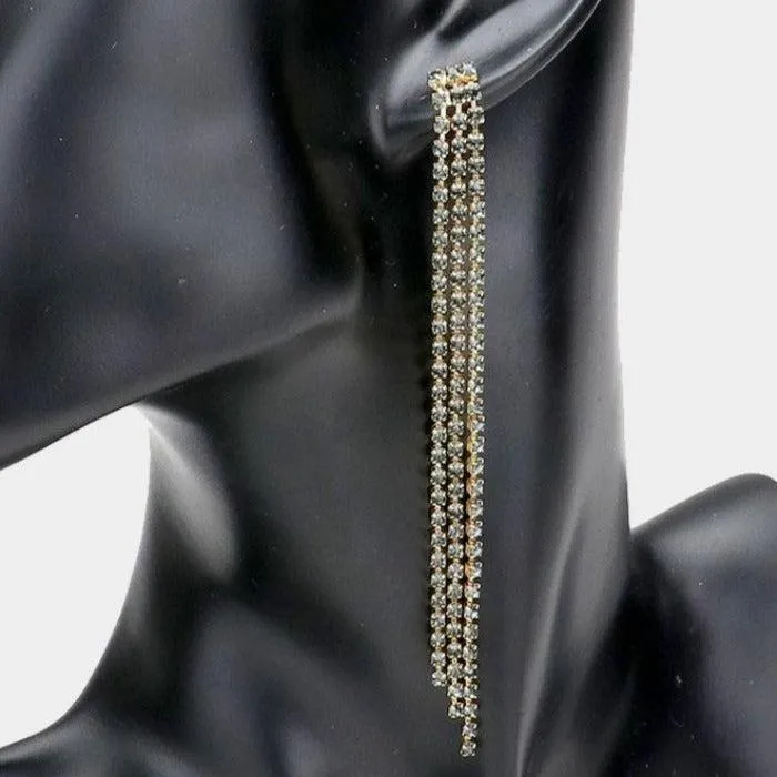 Rhinestone Black Long Dangle Earrings