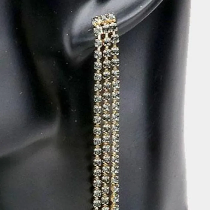 Rhinestone Black Long Dangle Earrings