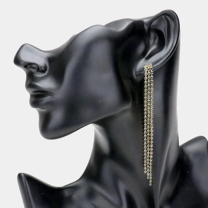 Rhinestone Black Long Dangle Earrings
