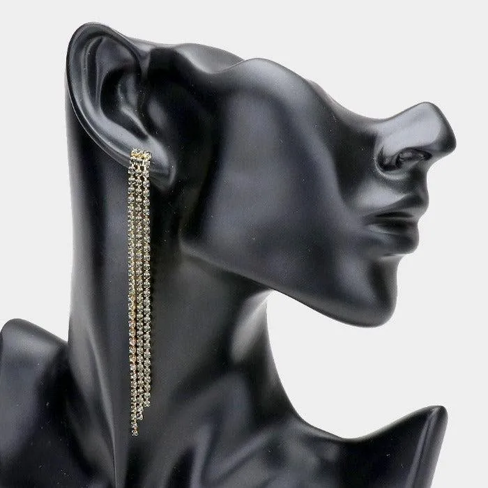 Rhinestone Black Long Dangle Earrings