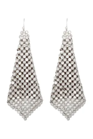 RHODIUM FLOPPY CONE SQUARE SHAPE DROP EARRINGS