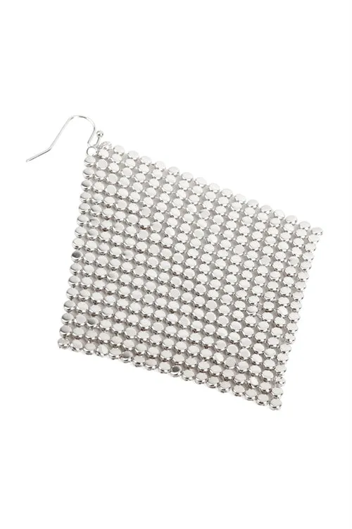 RHODIUM FLOPPY CONE SQUARE SHAPE DROP EARRINGS