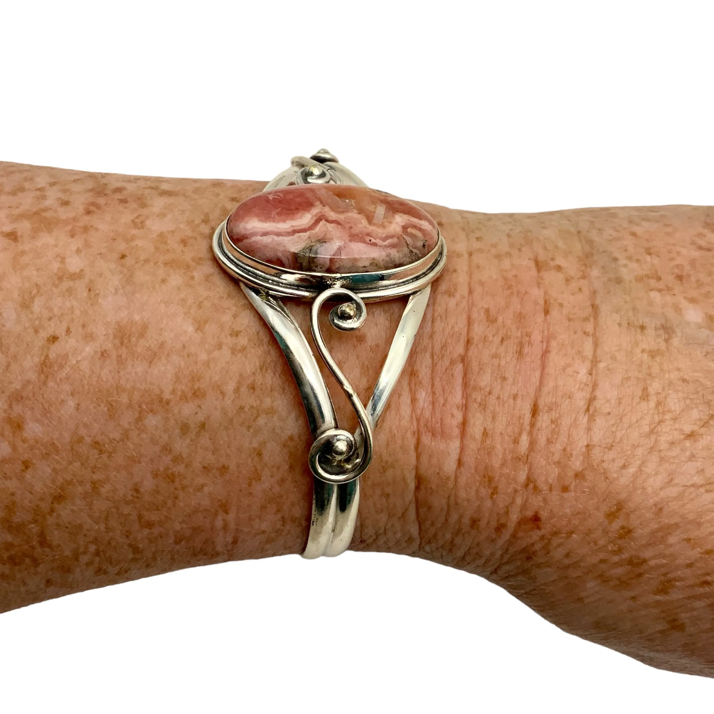Rhodochrosite Solid 925 Sterling Silver Cuff Bracelet