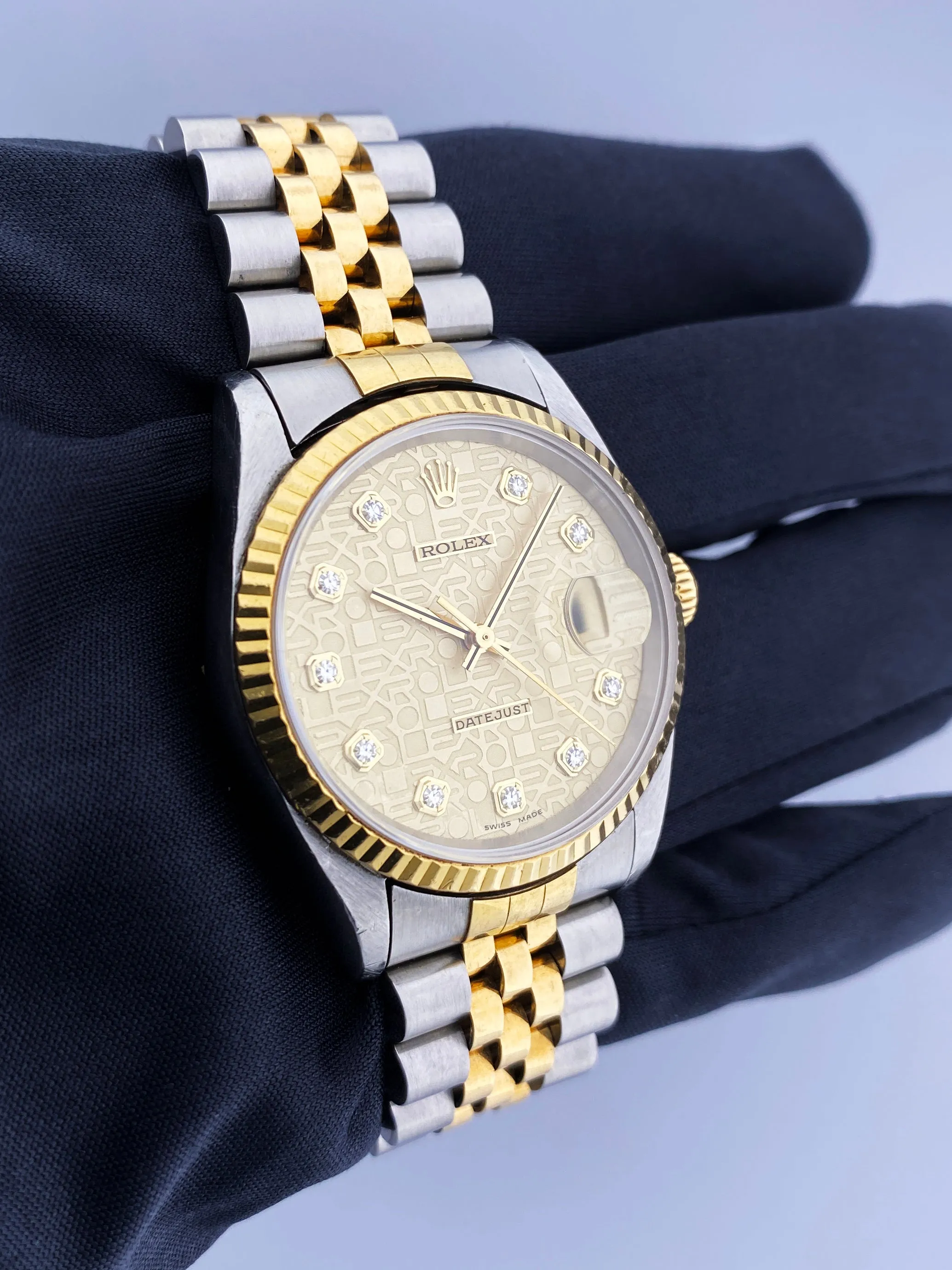 Rolex Datejust 16233 Anniversary Diamond Dial Mens Watch Box Papers