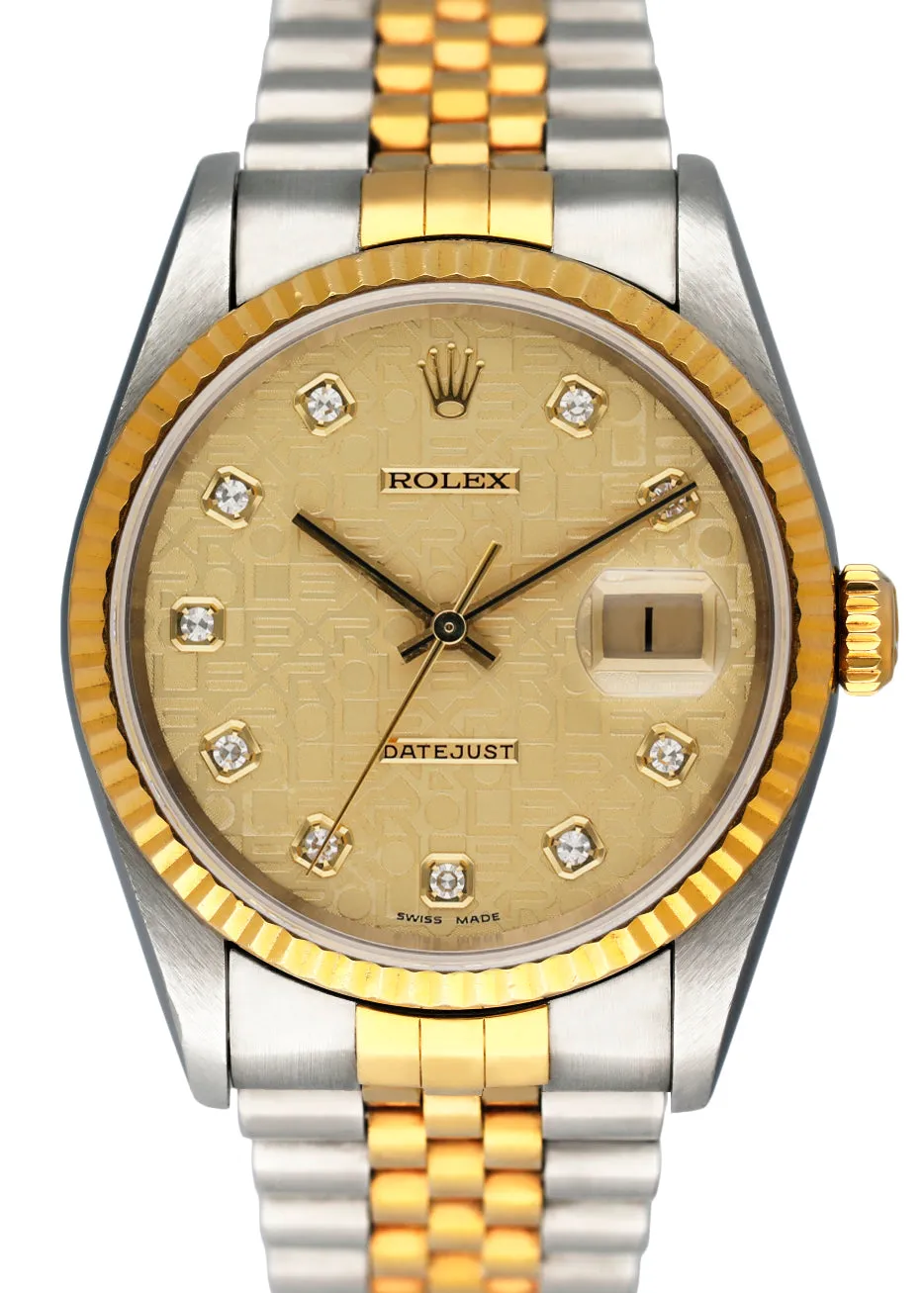 Rolex Datejust 16233 Anniversary Diamond Dial Mens Watch Box Papers