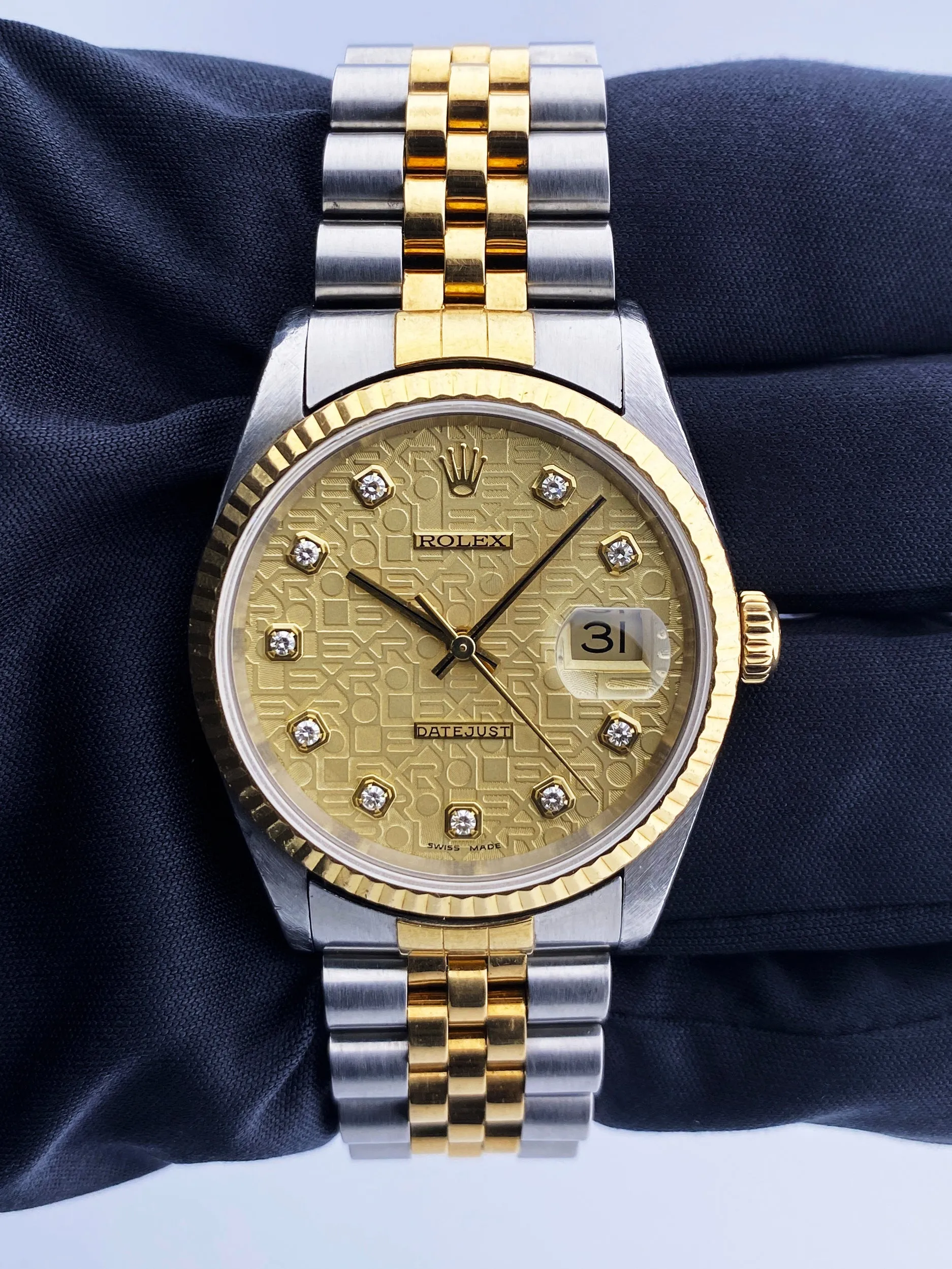 Rolex Datejust 16233 Anniversary Diamond Dial Mens Watch Box Papers