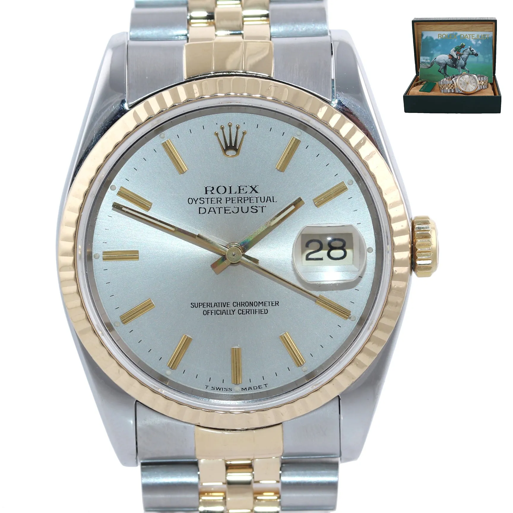 Rolex DateJust 36mm 16233 Two Tone 18k Gold Steel Jubilee Champagne Watch Box