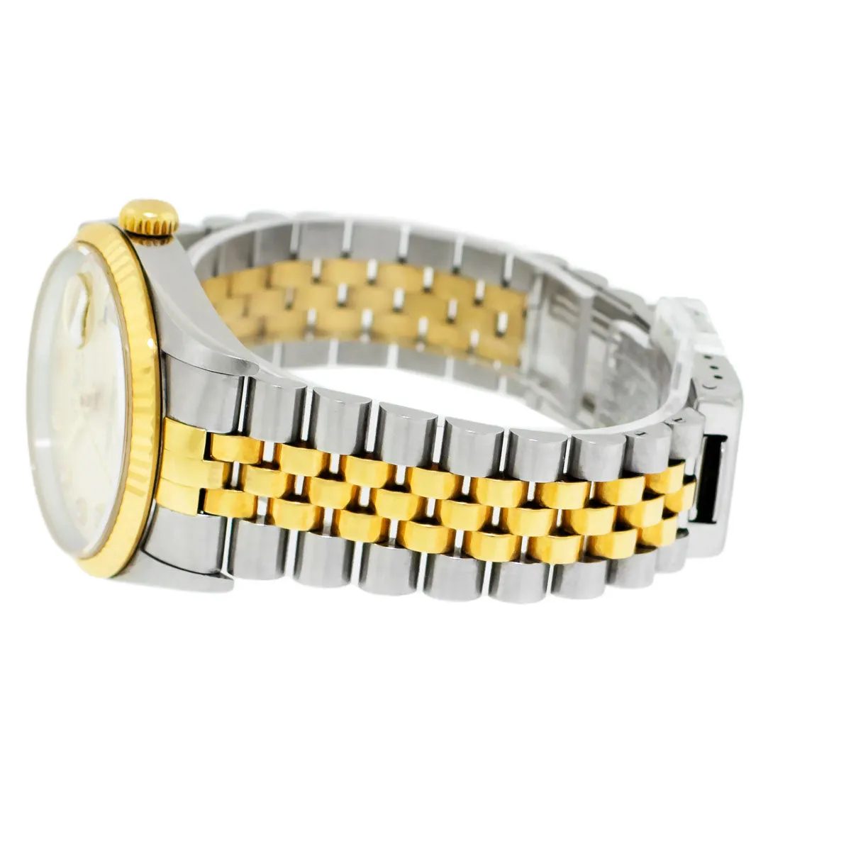 Rolex Datejust 36mm Yellow Gold Steel Silver Diamond Dial Fluted Bezel 16233