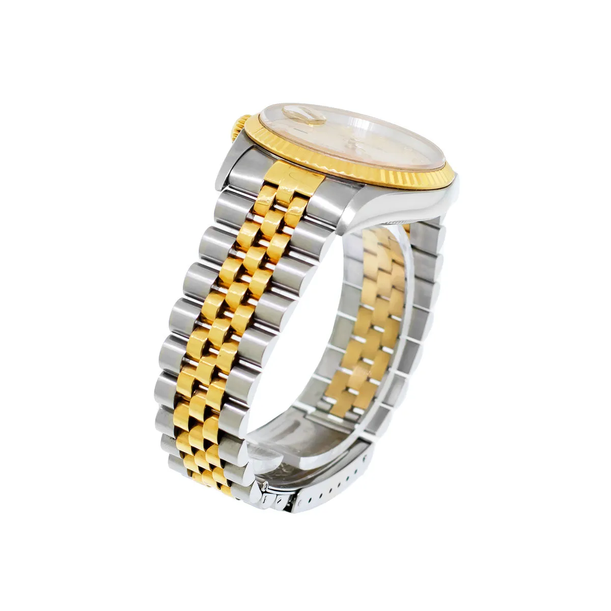 Rolex Datejust 36mm Yellow Gold Steel Silver Diamond Dial Fluted Bezel 16233