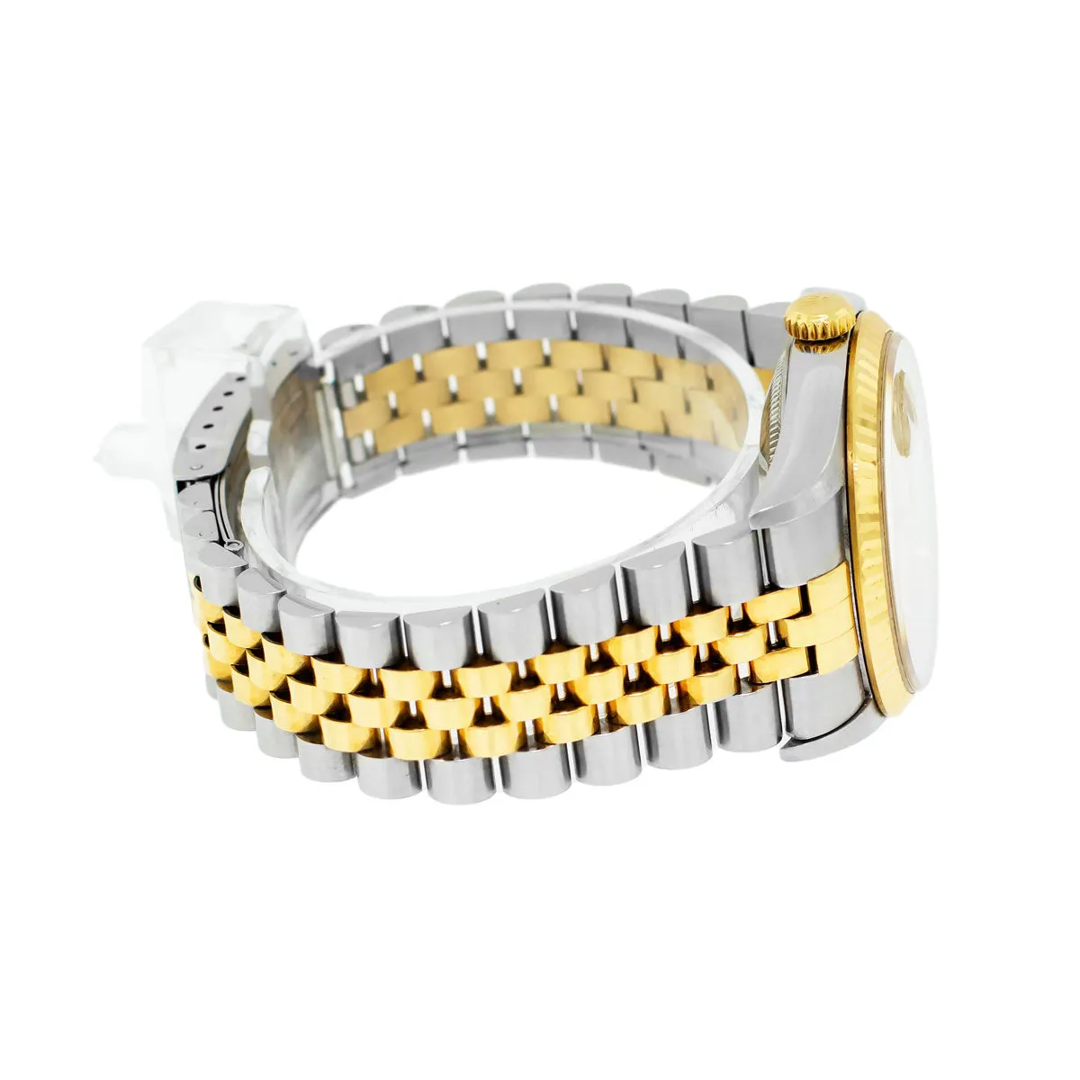 Rolex Datejust 36mm Yellow Gold Steel Silver Diamond Dial Fluted Bezel 16233