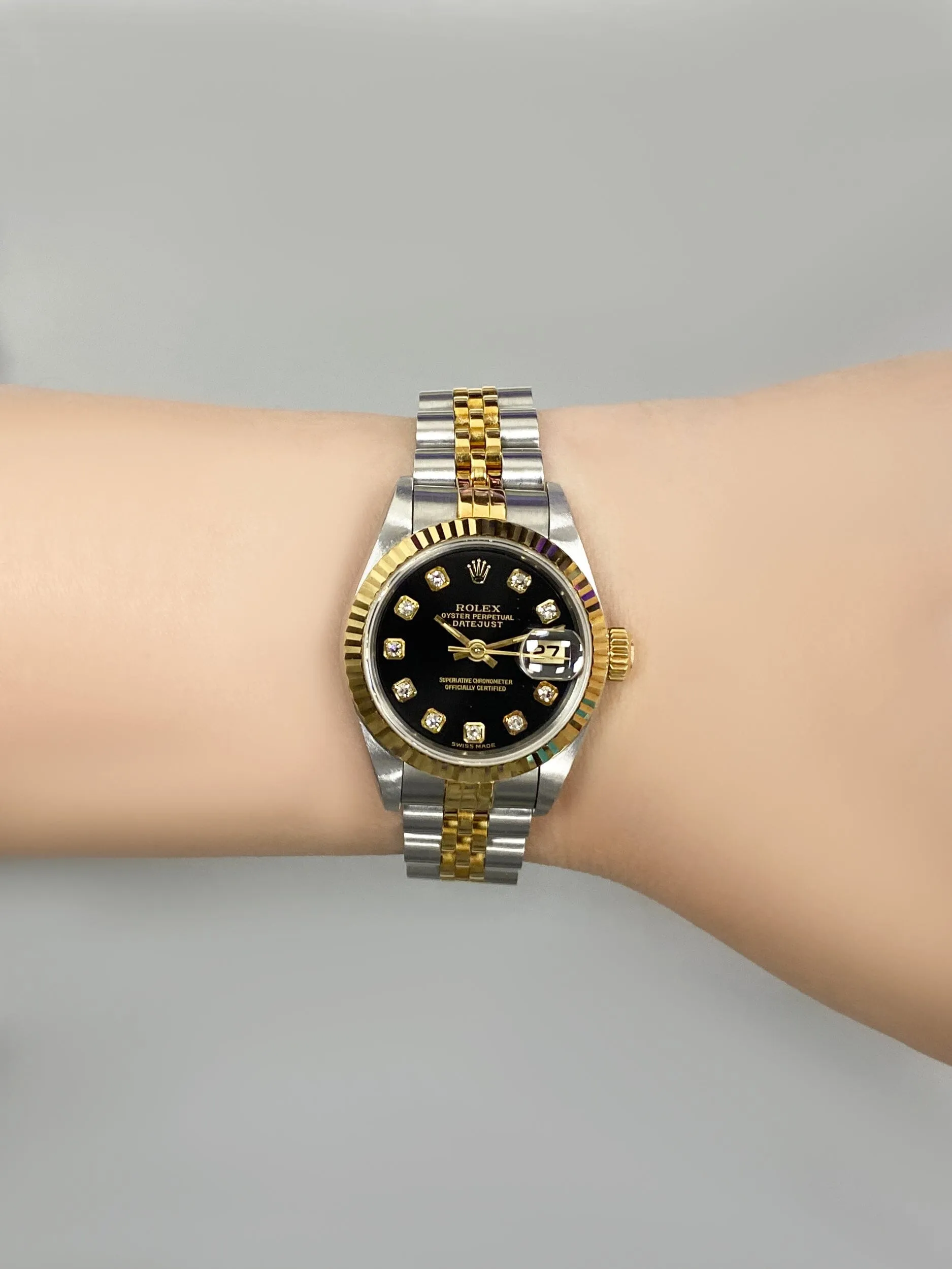 Rolex Datejust 69173 Diamond Black Dial Ladies Watch Box Papers