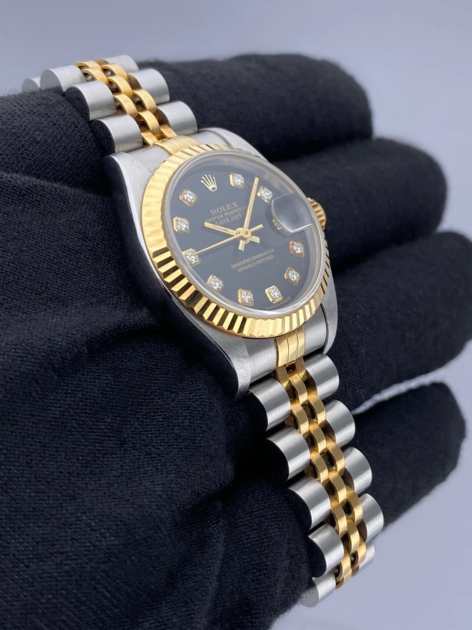 Rolex Datejust 69173 Diamond Black Dial Ladies Watch Box Papers