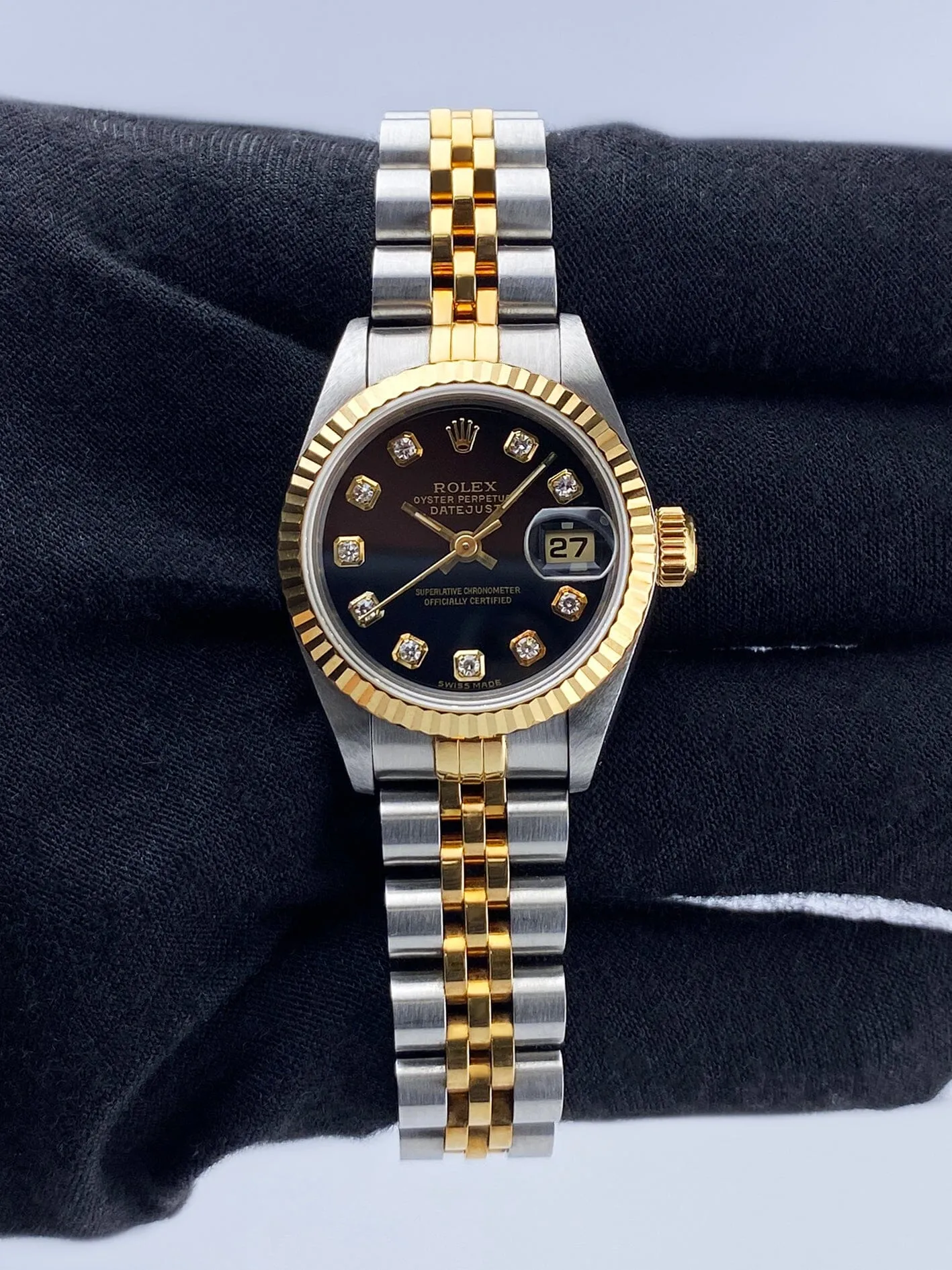 Rolex Datejust 69173 Diamond Black Dial Ladies Watch Box Papers