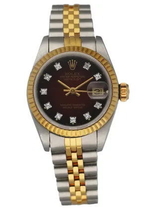 Rolex Datejust 69173 Red Vignette Diamond Dial Ladies Watch Box & Papers