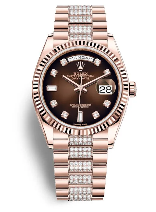 Rolex Day-Date 36 Brown Dial Automatic Diamond-Set President Watch 128235CHDDP