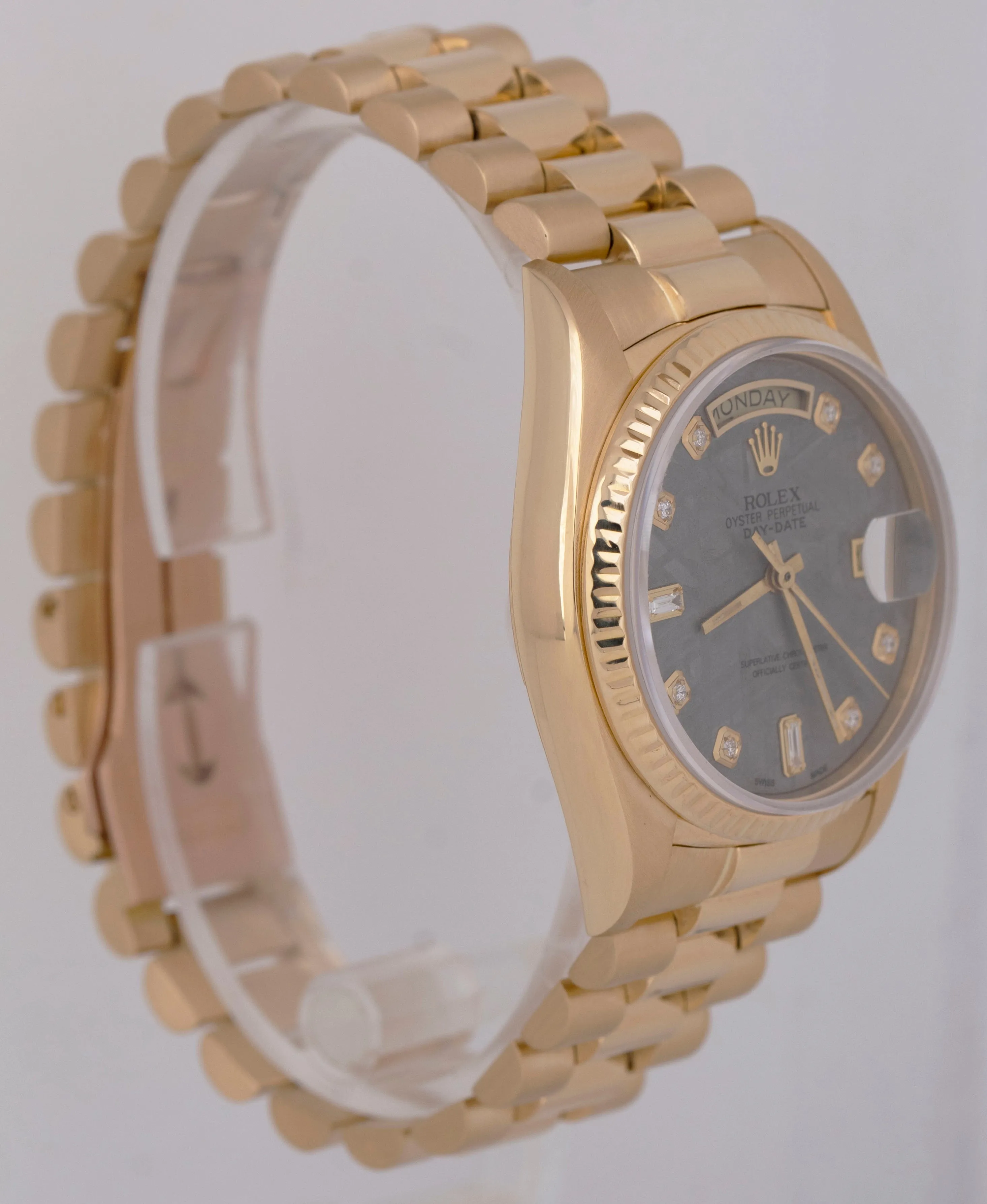 Rolex Day-Date President 36mm METEORITE DIAMOND Fluted 18K Yellow Watch 18038