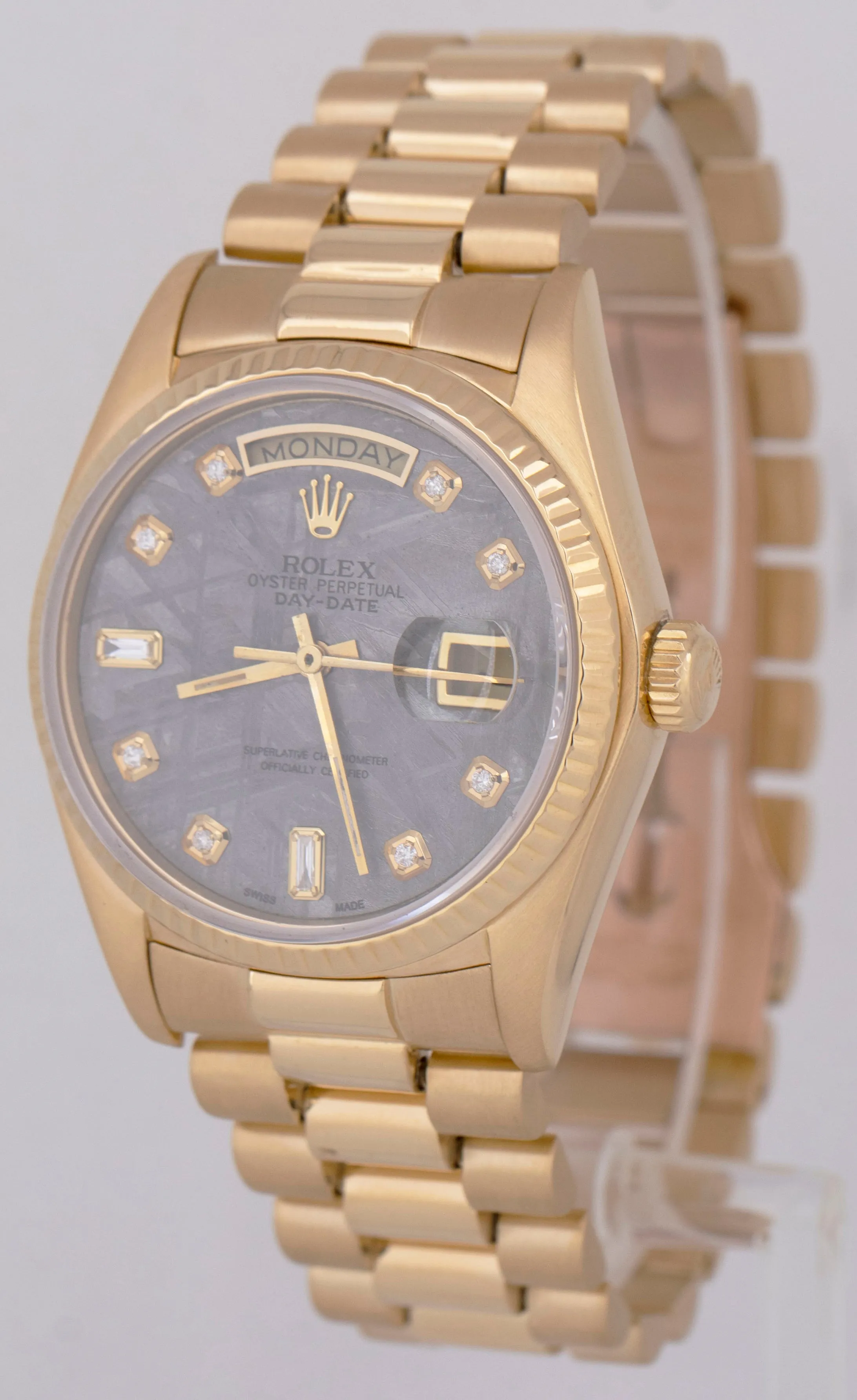 Rolex Day-Date President 36mm METEORITE DIAMOND Fluted 18K Yellow Watch 18038