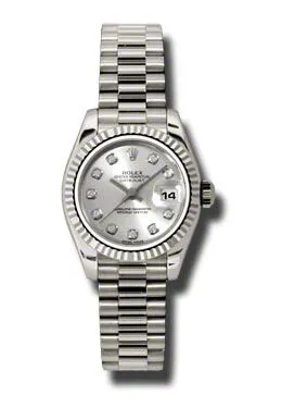 Rolex Lady-Datejust 26 Silver Dial 18K White Gold President Automatic Ladies Watch 179179SDP
