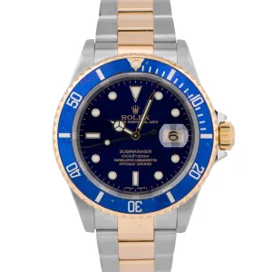 Rolex Submariner Two-Tone 18K Yellow Gold Buckle Steel Blue 40mm Watch 16613 LB