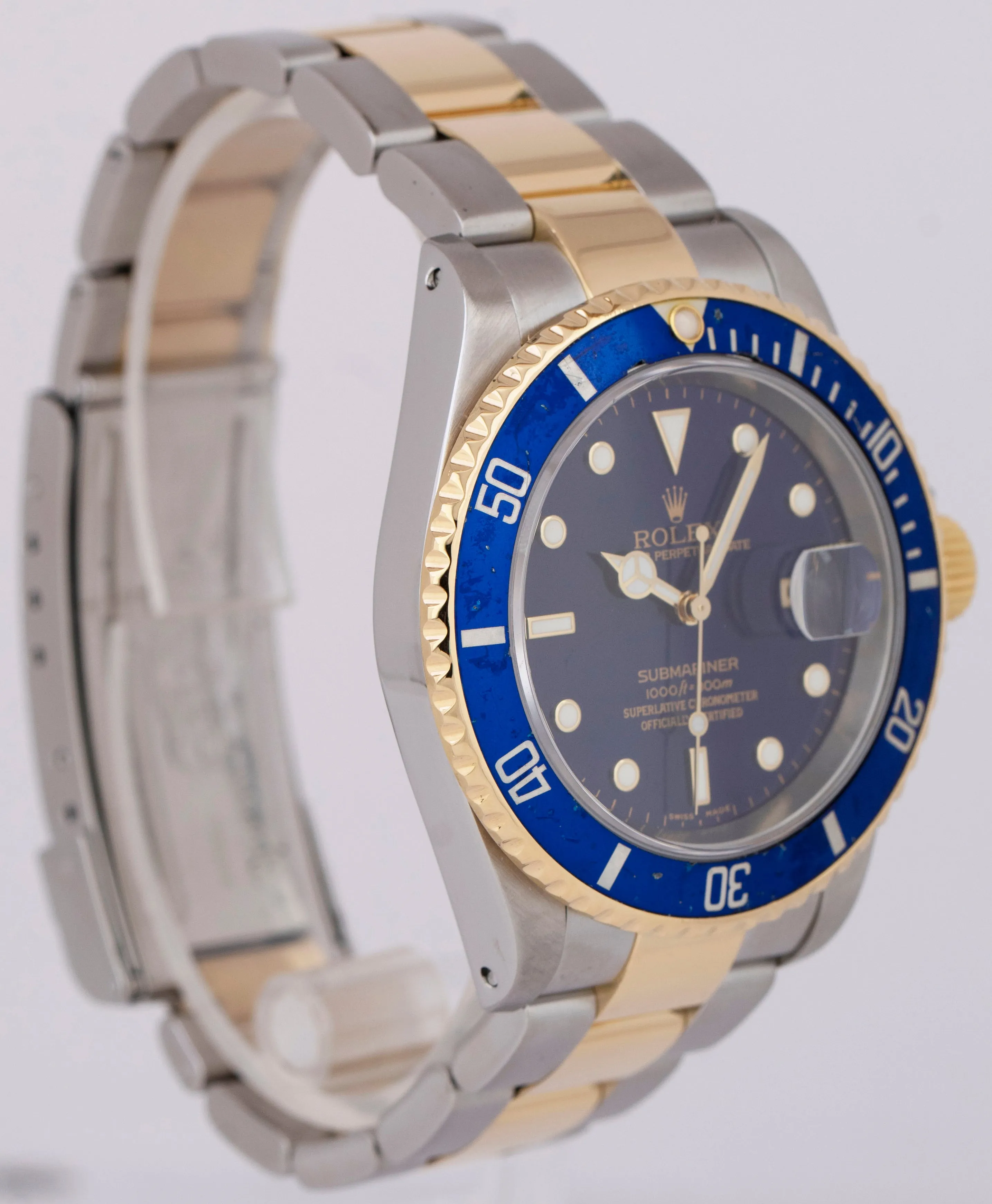 Rolex Submariner Two-Tone 18K Yellow Gold Buckle Steel Blue 40mm Watch 16613 LB
