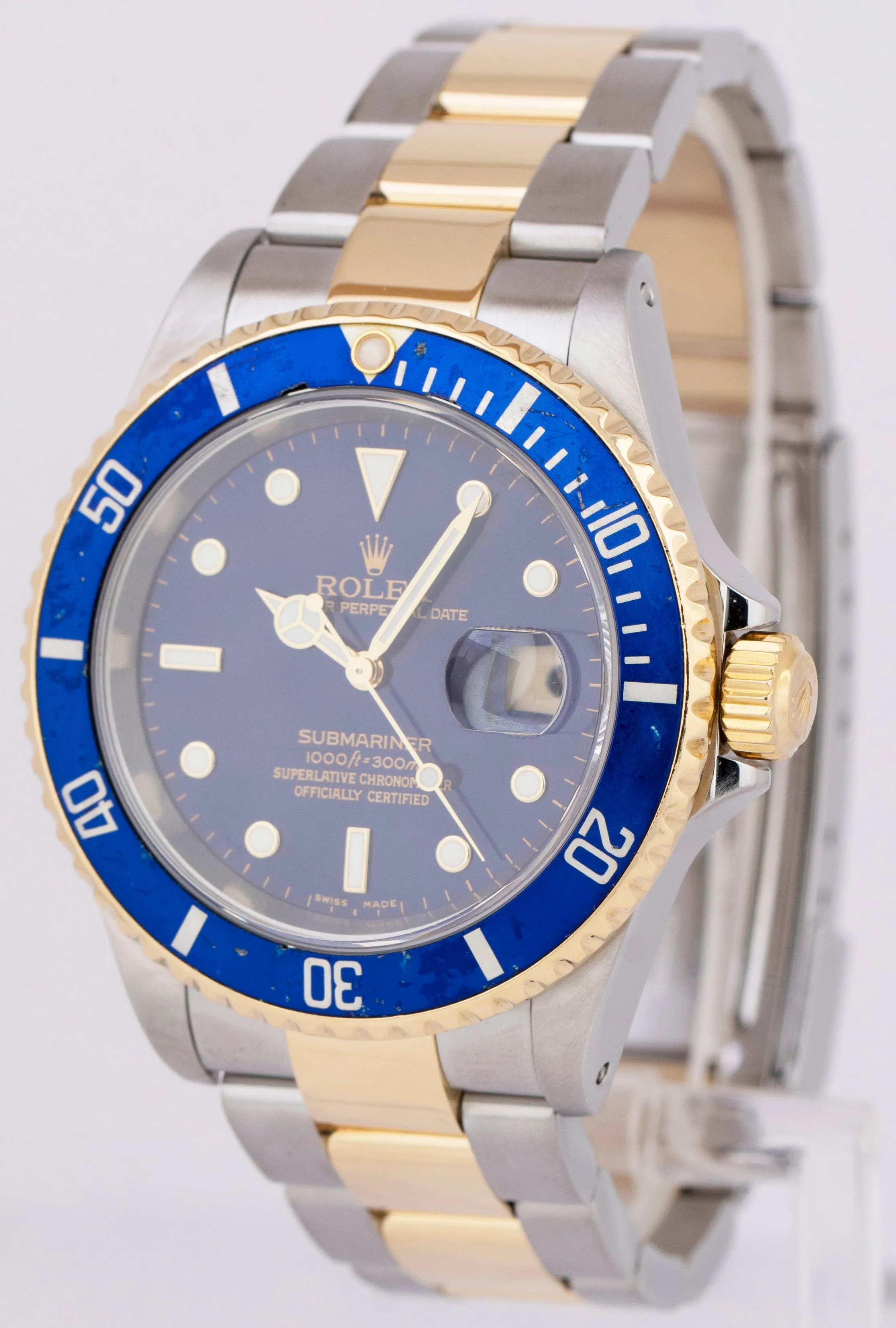 Rolex Submariner Two-Tone 18K Yellow Gold Buckle Steel Blue 40mm Watch 16613 LB