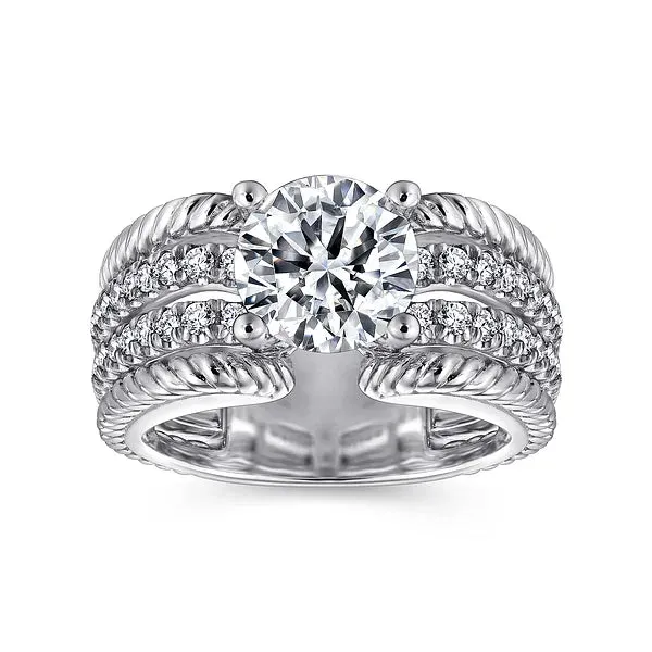 Rope & Diamond Round Wide Engagement Ring Mounting