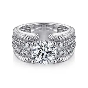 Rope & Diamond Round Wide Engagement Ring Mounting