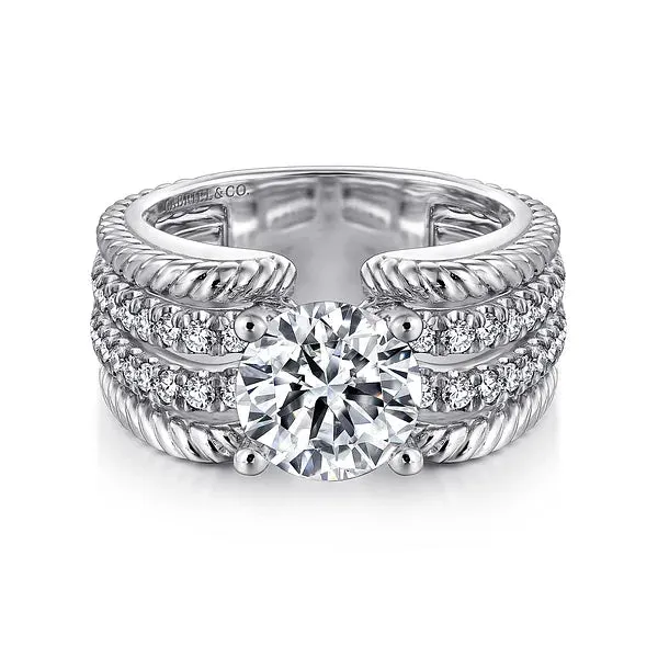 Rope & Diamond Round Wide Engagement Ring Mounting