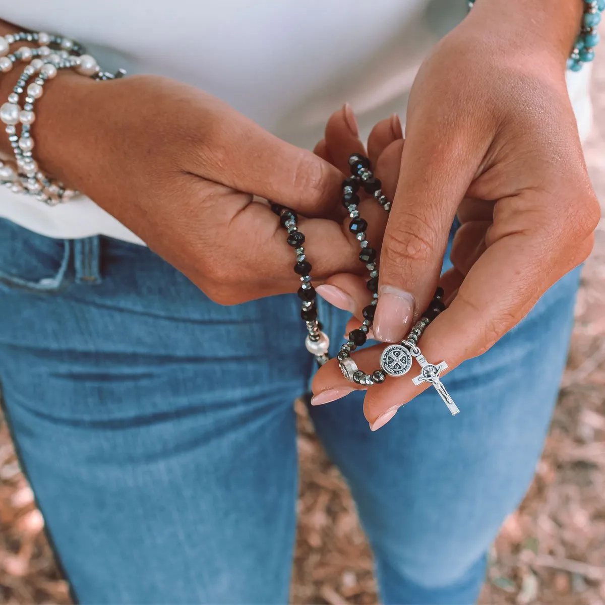 Rosary Wrap Bracelet - White/Pearl