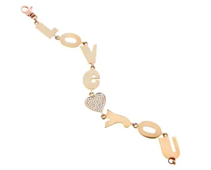 Rose gold LOVE YOU bracelet with a diamond heart