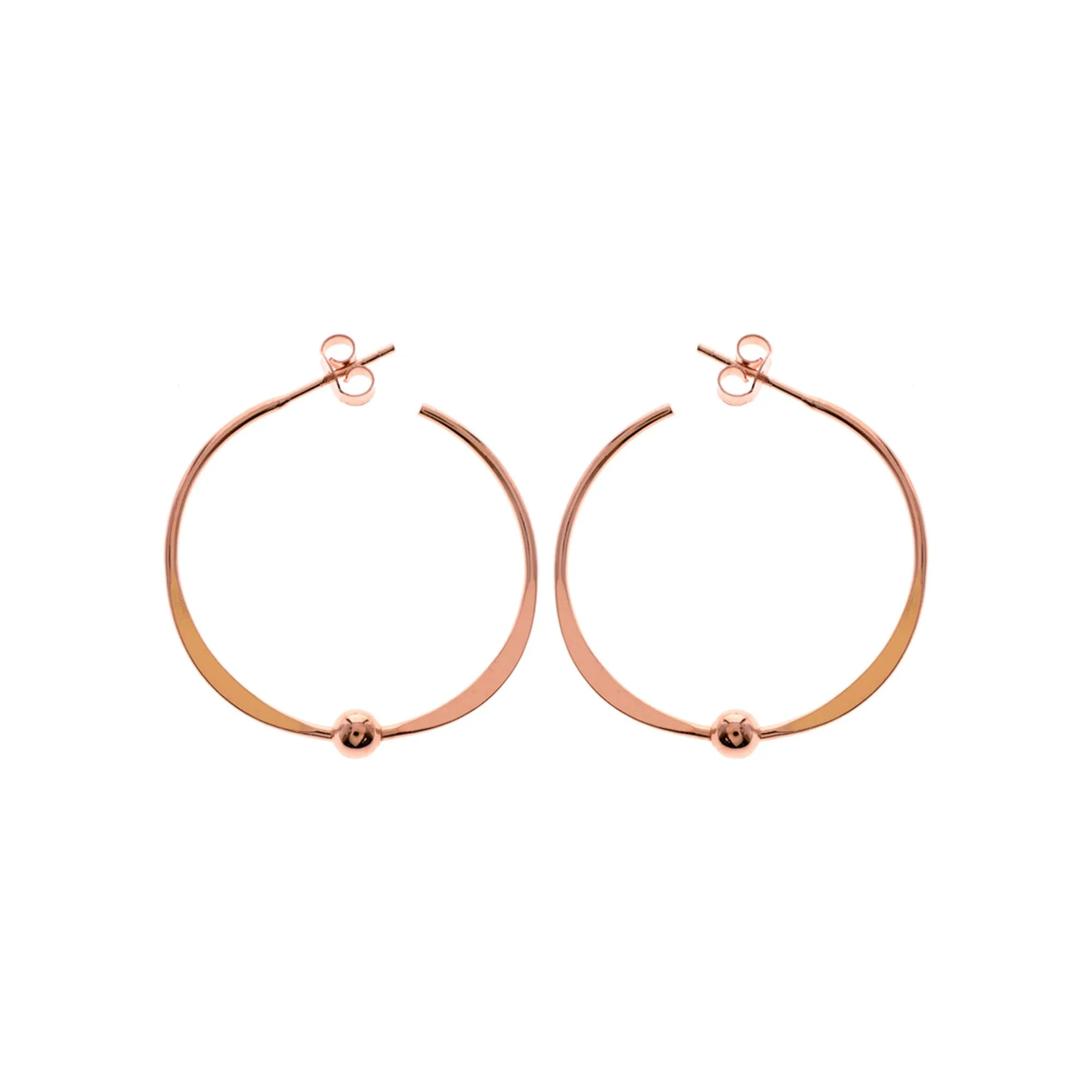 Rose gold plated tapered hoop earrings with bead detail