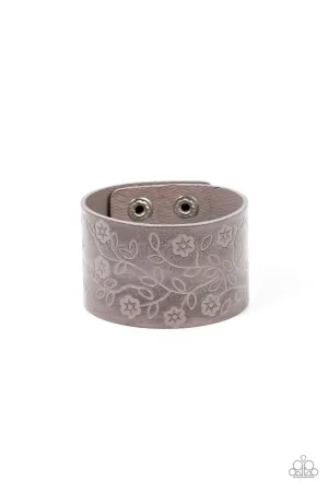 Rosy Wrap Up - Silver - Rose Flower Gray Leather Urban Paparazzi Wrap Bracelet