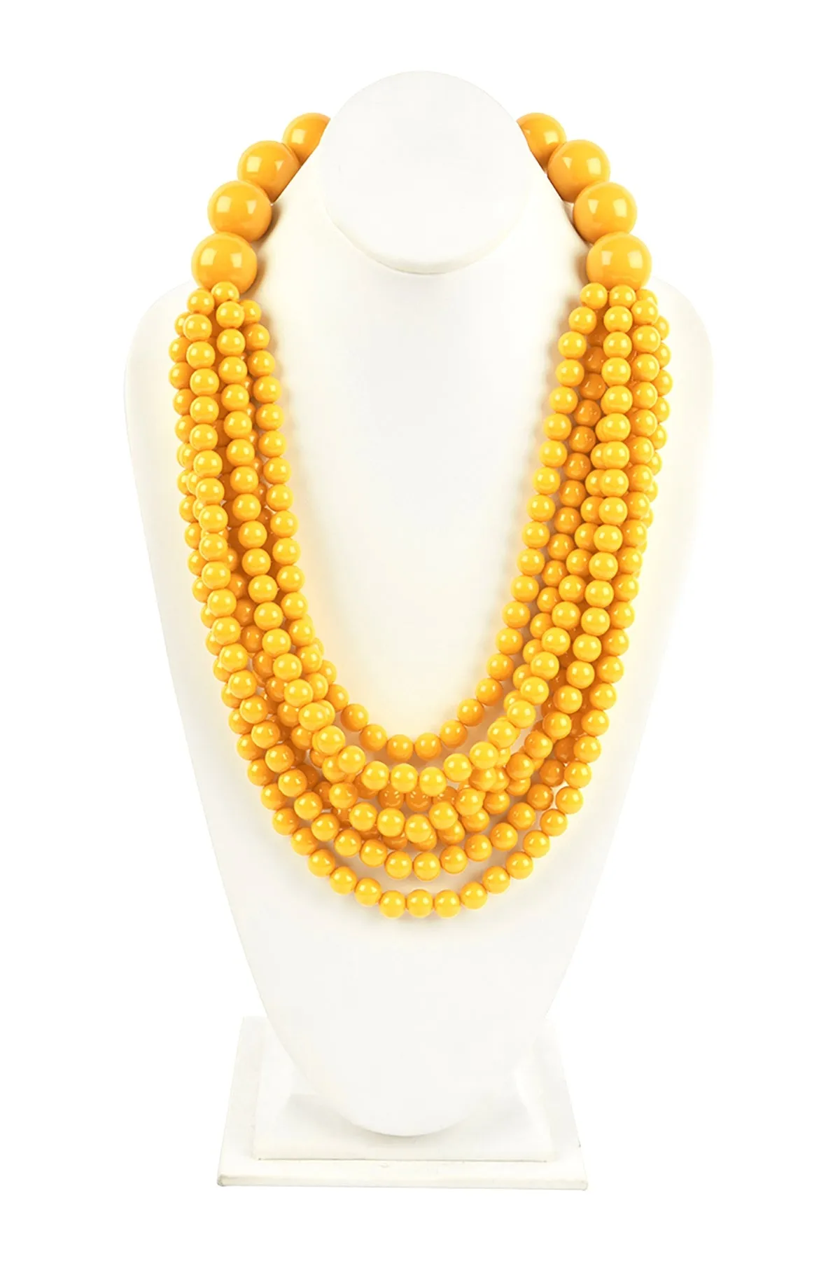 Round Bead Layered Statement Necklace and Earring Set Mustard - Pack of 6