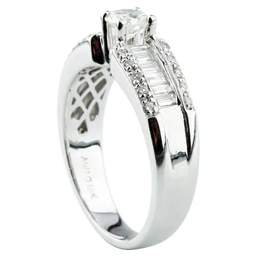 Round Brilliant Diamond 18k White Gold Solitaire Ring w/ Accents Size 6.5