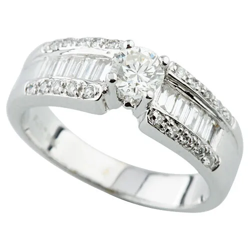 Round Brilliant Diamond 18k White Gold Solitaire Ring w/ Accents Size 6.5