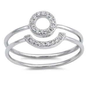 Round Circle Halo White CZ Ring Set New .925 Sterling Silver Band Sizes 4-10
